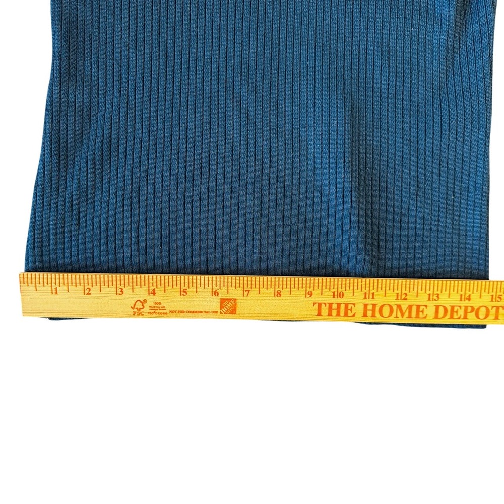 White House Black Market WHBM Size M Teal Ribbed Henley Sweater Pointelle V-Neck - Picture 3 of 6